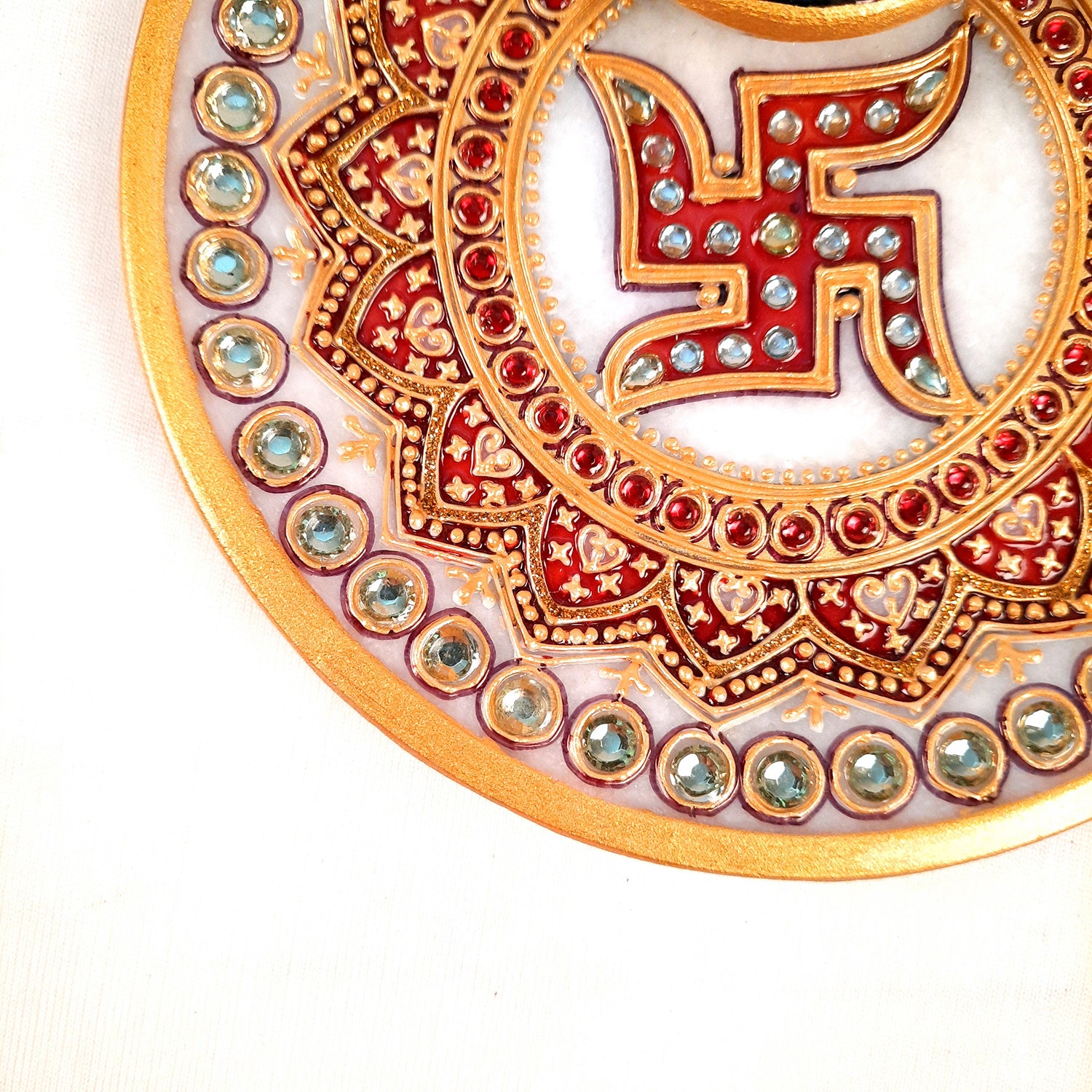 Marble Puja Thali with Diya | Pooja Plate With Swastik Design - For Rakhi, Diwali & Karwa Chauth - 6 Inch - Apkamart