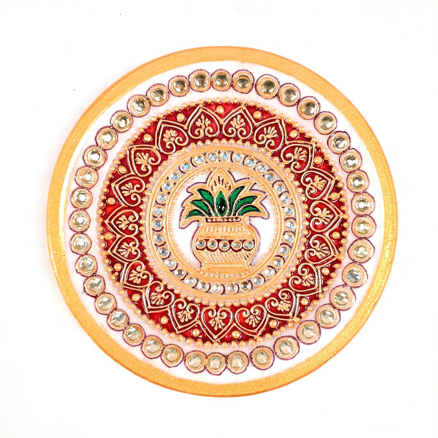Marble Pooja Plate | Aarti Thali - Heavy Kalash Design - For Pooja, Weddings & Festivals - Apkamart