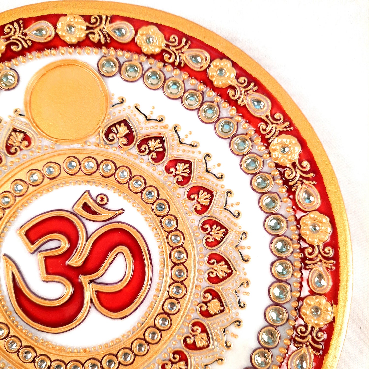 Marble Pooja Plate With Diya | Aarti Thali - Om Heavy Design - For Pooja, Weddings & Festivals - Apkamart