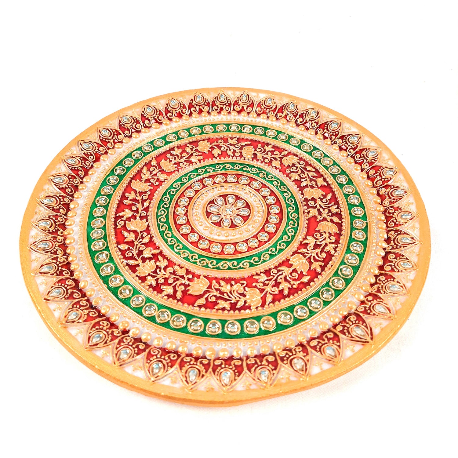 Pooja Thali | Marble Aarti Thali - Heavy Design - For Ganesh Pooja, Diwali & Karwa Chauth - 9 Inch