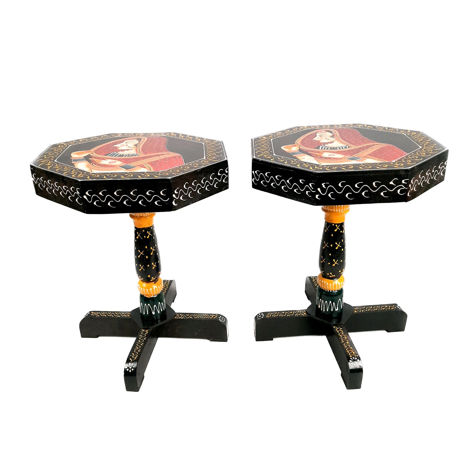 Side Table Stool Wooden | End Table | - Bani Thani Design - for Living Room, Home & Corner Decor & Gifts - 16 inch - apkamart #Style_Pack of 2