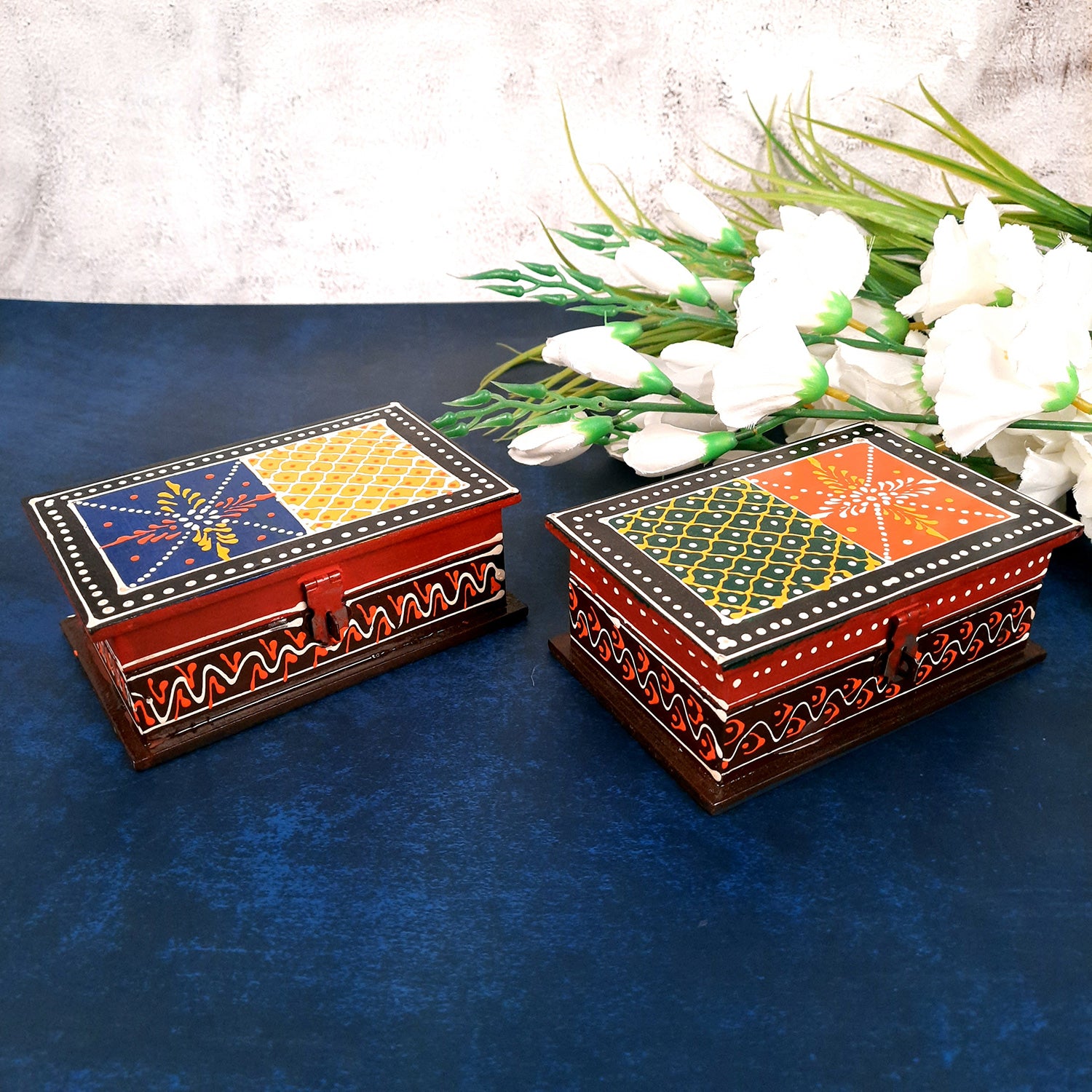Necklace Box in Mehandi Design | Wooden Jewelry Box for Wedding & Anniversary Gift - 6X4-Apkamart #Style_pack of 2