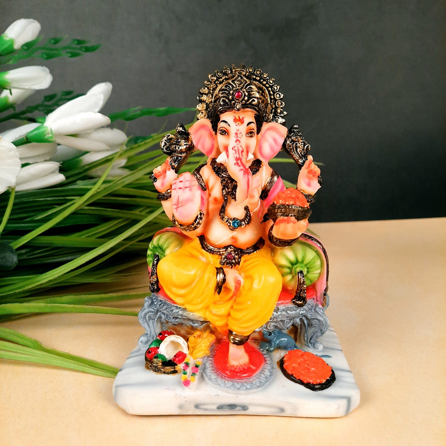 Ganesh Idol | Ganesha Statue - for Puja, Home & Table Decor | Housewarming, Diwali & Festival Gift - 6 Inch - apkamart