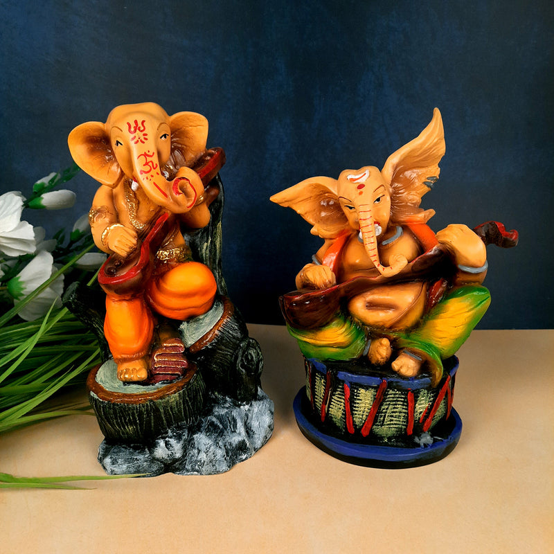 Ganesh Idol | Ganesha Statue - for Puja, Home & Table Decor | Housewarming & Festival Gift - 11 Inch (Set of 2) - Apkamart