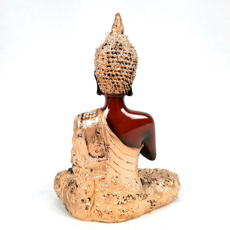 Buddha Statue with Rustic Look | Lord Gautam Buddha Showpiece in blessing Pose - For Living room, Home, Table, Office Decor & Gift - 8 Inch - apkamart