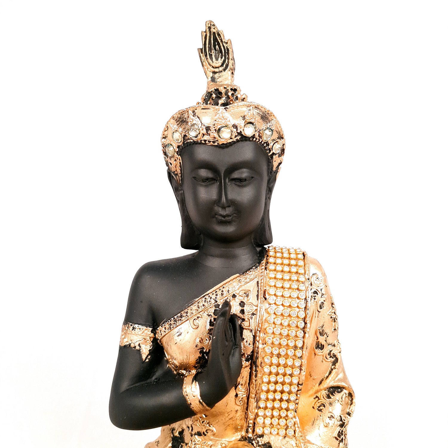 Indian Best Sitting Buddha Idol Statue Showpiece Orange Black Decorative  Gift | eBay