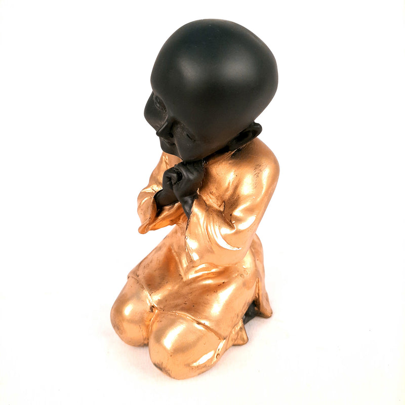 Baby Monk Showpiece with Rustic Look | Feng Shui Decor - For Good Luck, Home, Table, Office Decor & Gift - apkamart