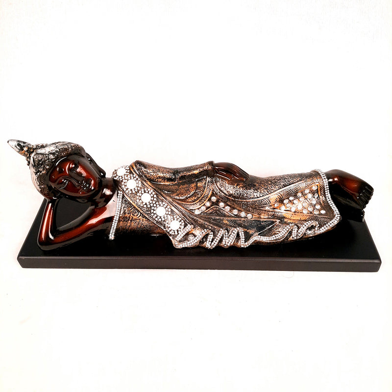 Buddha Statue with Rustic Look | Lord Gautam Buddha Showpiece in Sleeping Pose - For Living room, Home, Table, Office Decor & Gift- 14 Inch - apkamart