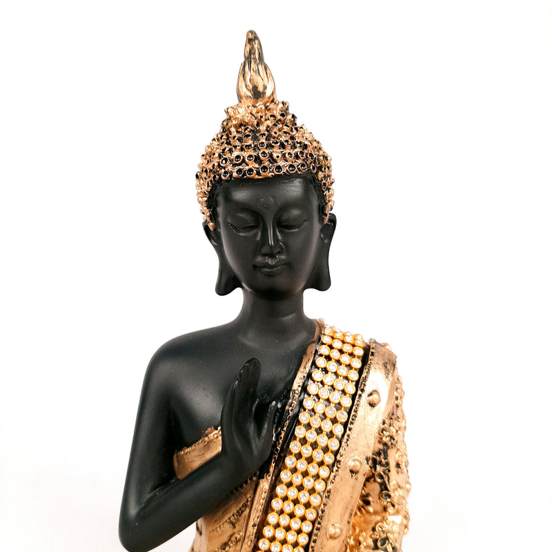 Buddha Statue with Rustic Look | Lord Gautam Buddha Showpiece in Meditation Design - For Living room, Home, Table, Office Decor & Gift- 7 Inch - apkamart