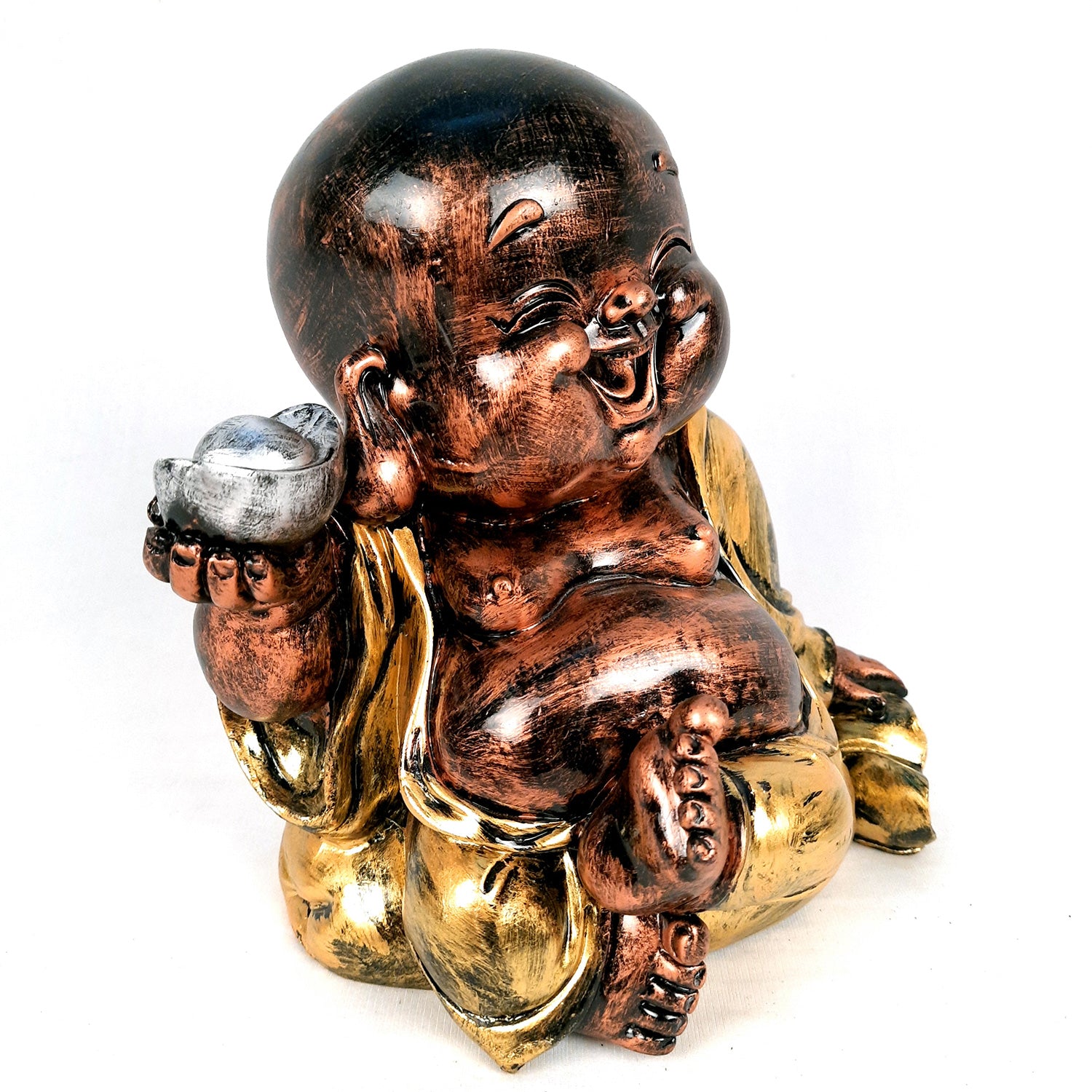 Laughing Buddha Showpiece For Good Luck | Baby Monk Statue - for Money, Happiness, Positivity, Home Decor & Gift - 8 Inch - apkamart