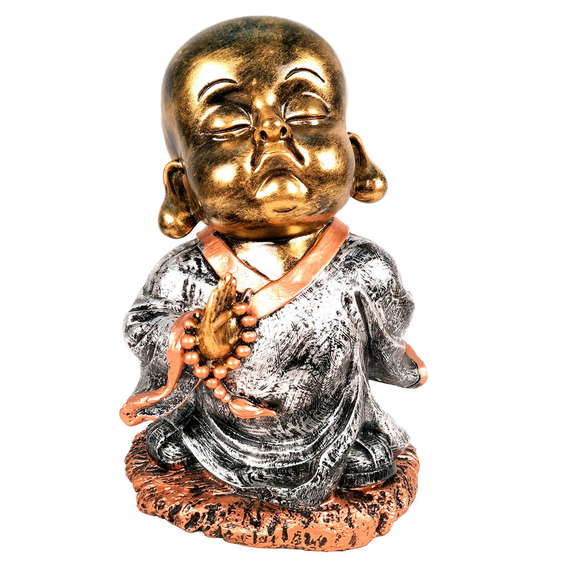 Laughing Buddha Statue Big with Rustic Look | Baby Monk Showpiece with Money Bag for Wealth | For Good Luck, Home, Table, Office Decor & Gift - 12 Inch - apkamart