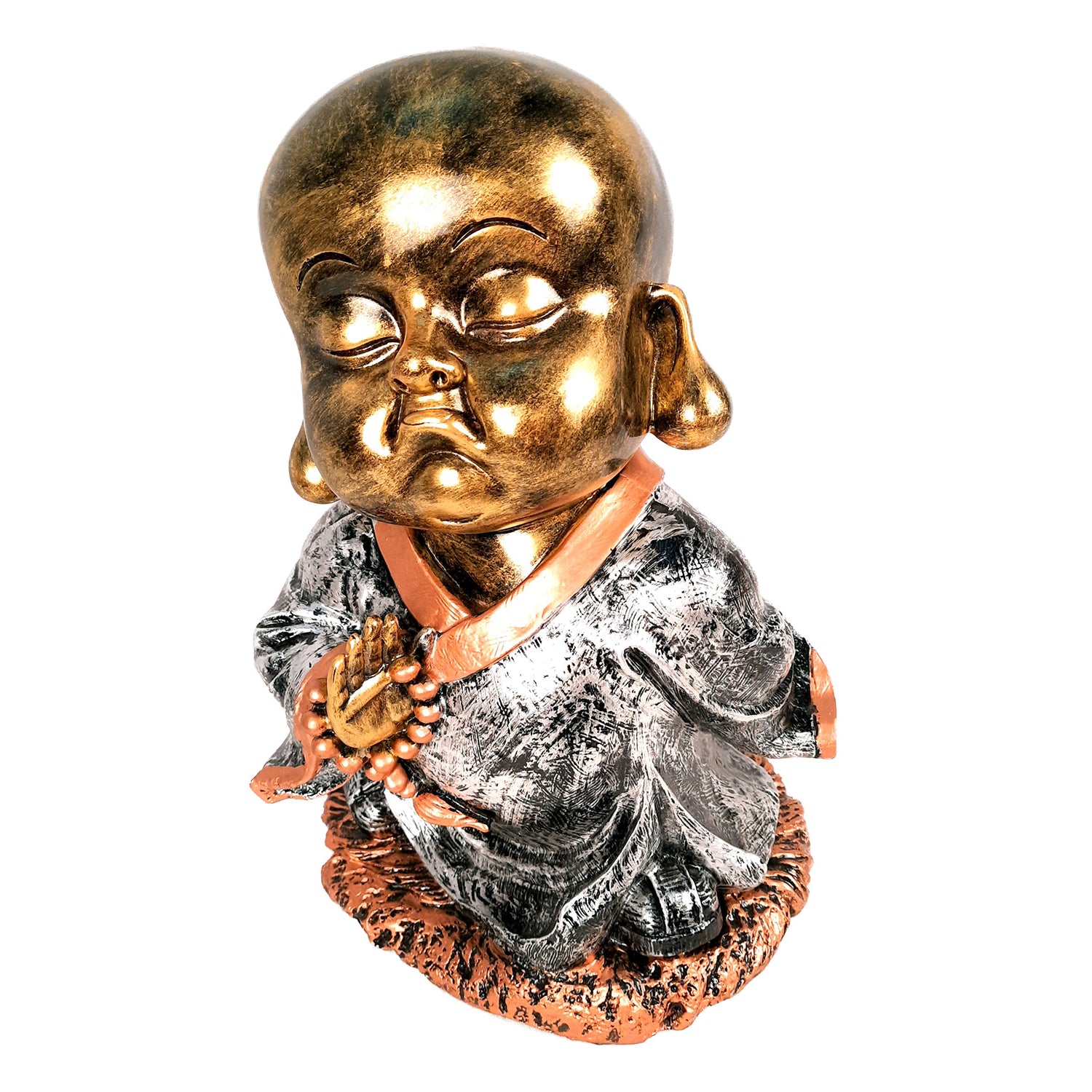 Laughing Buddha Statue Big with Rustic Look | Baby Monk Showpiece with Money Bag for Wealth | For Good Luck, Home, Table, Office Decor & Gift - 12 Inch - apkamart