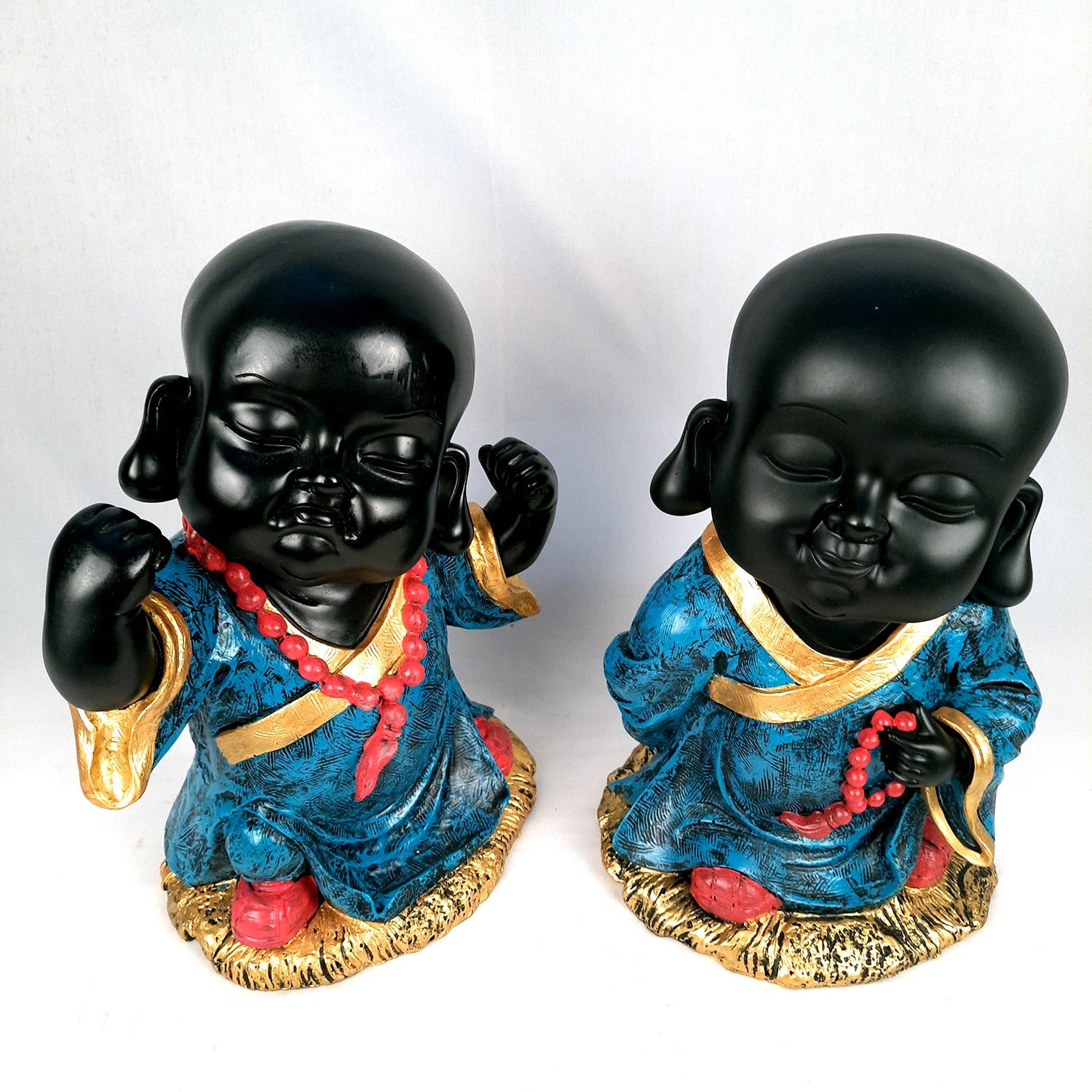Black Baby Monk Showpiece| Feng Shui Decor - For Good Luck, Home, Table, Office Decor & Gift-13 inch (Set of 2)- Apkamart