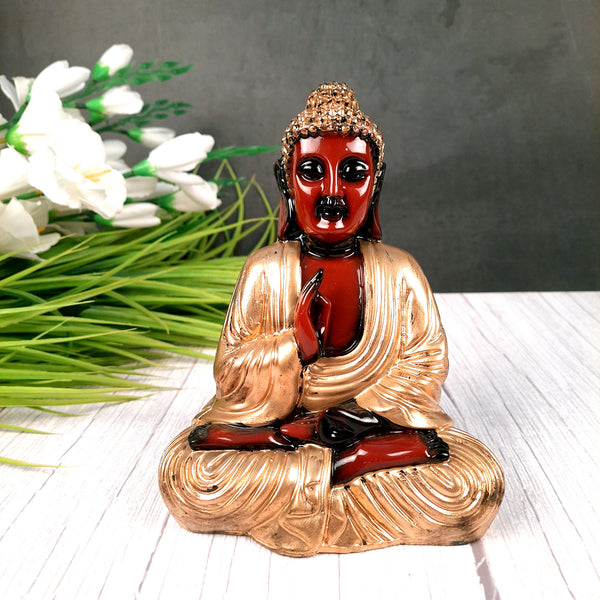 Buddha Statue with Rustic Look | Lord Gautam Buddha Showpiece in blessing Pose - For Living room, Home, Table, Office Decor & Gift - 7 Inch - apkamart