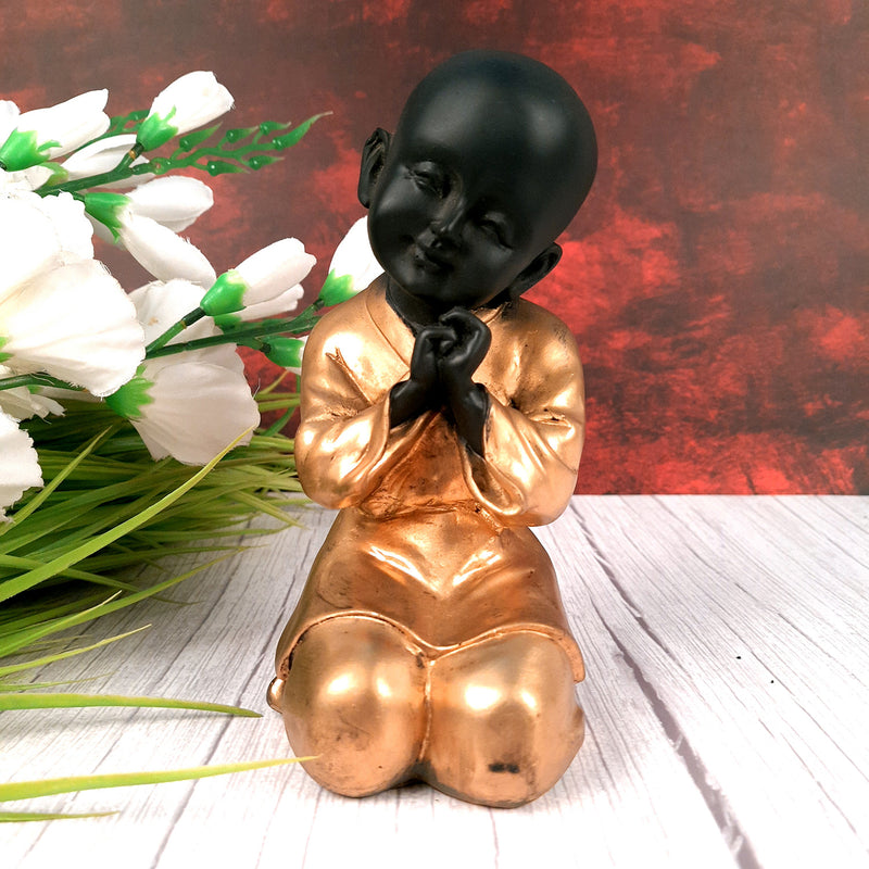 Baby Monk Showpiece with Rustic Look | Feng Shui Decor - For Good Luck, Home, Table, Office Decor & Gift - apkamart