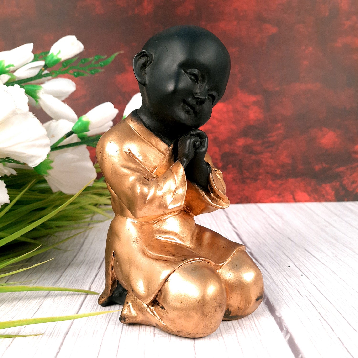 Baby Monk Showpiece with Rustic Look | Feng Shui Decor - For Good Luck, Home, Table, Office Decor & Gift - apkamart