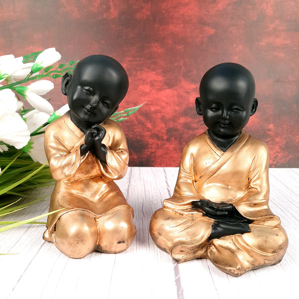 Baby Monk Showpiece | Feng Shui Decor - For Good Luck, Home, Table, Office Decor & Gift - 7 inch (Set of 2)- Apkamart