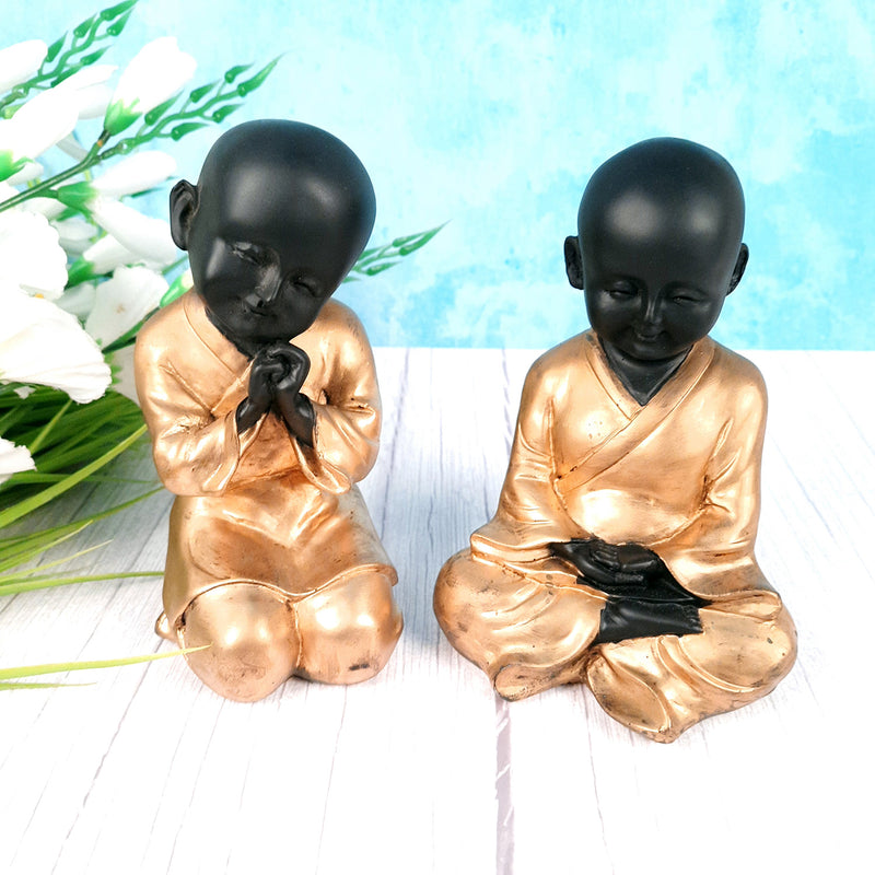 Baby Monk Showpiece | Feng Shui Decor - For Good Luck, Home, Table, Office Decor & Gift - 7 inch (Set of 2)- Apkamart