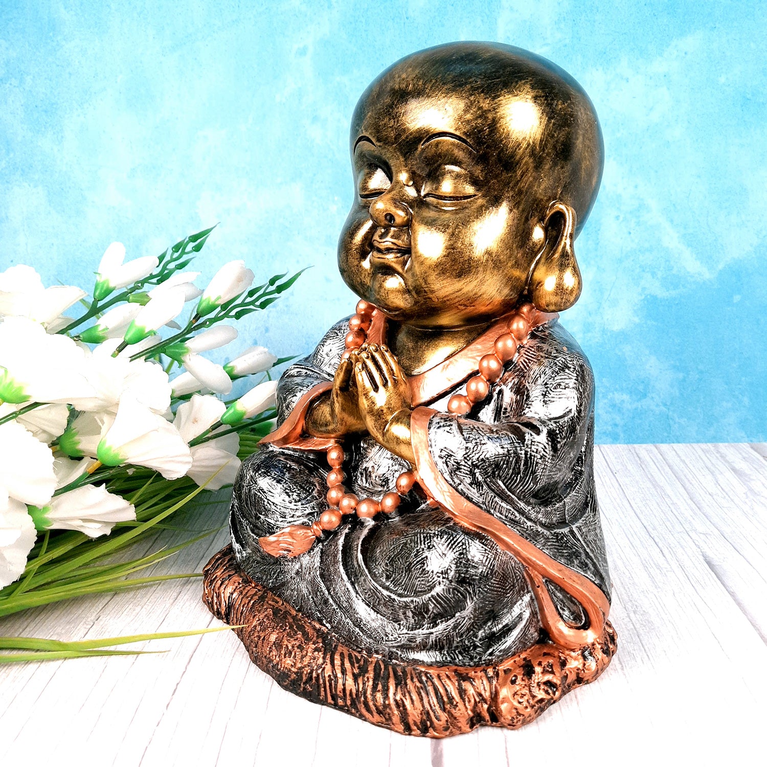 Baby Monk Showpiece with Rustic Look | Feng Shui Decor - For Good Luck, Home, Table, Office Decor & Gift -10 Inch - apkamart