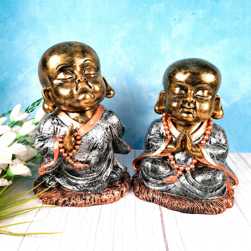 Baby Monk Showpiece | Golden Baby Monk for Home & Office Decor - 13 inch-apkamart