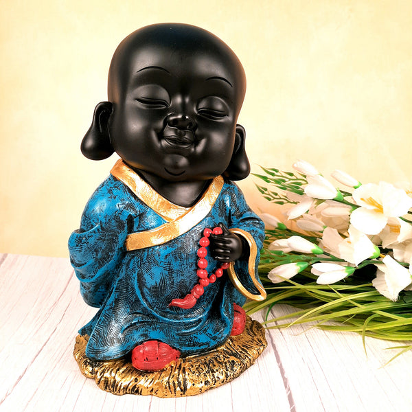 Baby Monk Showpiece with Rustic Look | Feng Shui Decor - For Good Luck, Home, Table, Office Decor & Gift - 10 Inch - apkamart