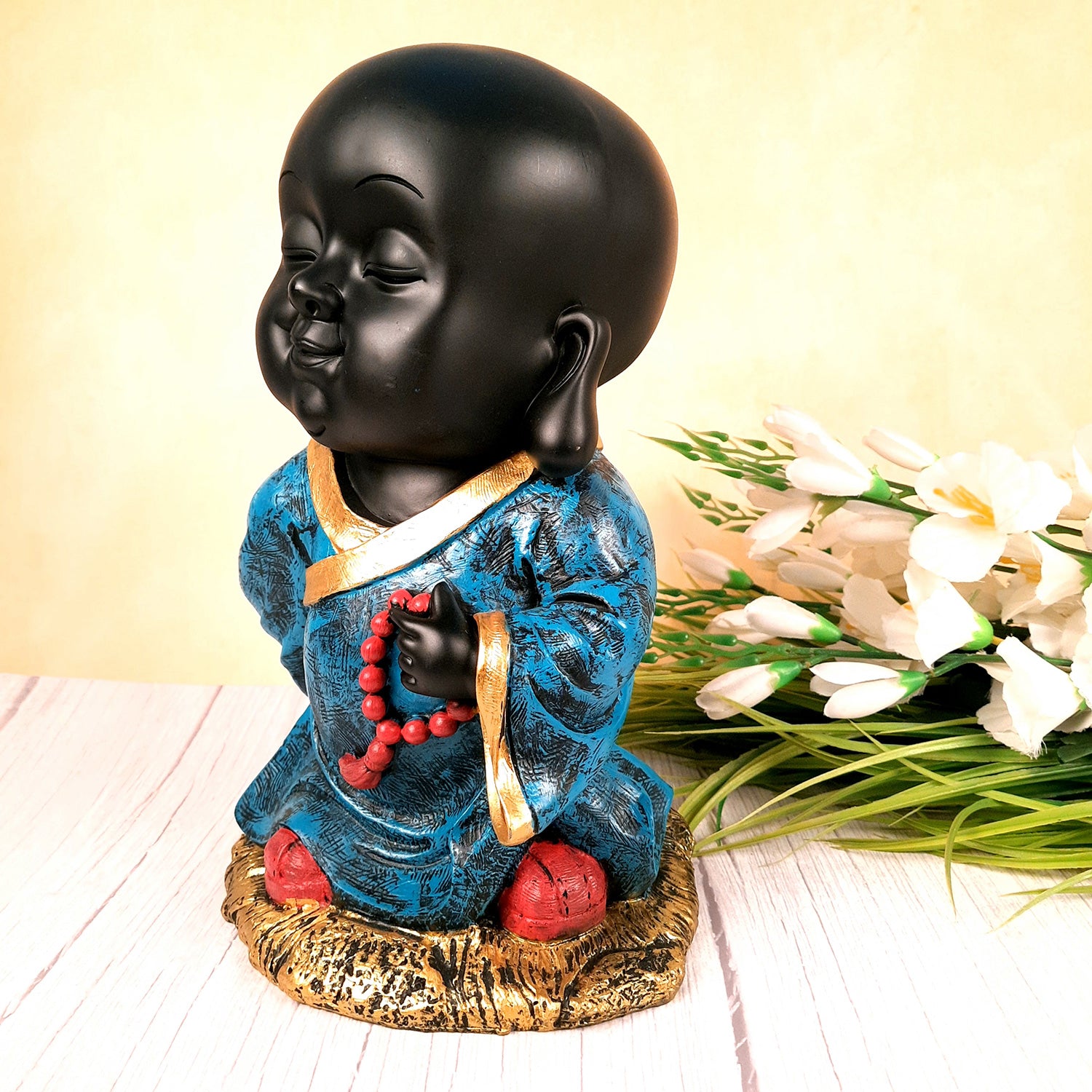 Baby Monk Showpiece with Rustic Look | Feng Shui Decor - For Good Luck, Home, Table, Office Decor & Gift - 10 Inch - apkamart