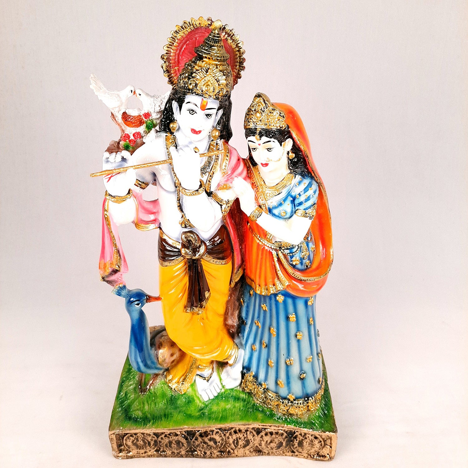 Radha Krishna Statue | Radha Krishna Murti with Peacock - For Table Decor & Gifts - 16 Inch- Apkamart