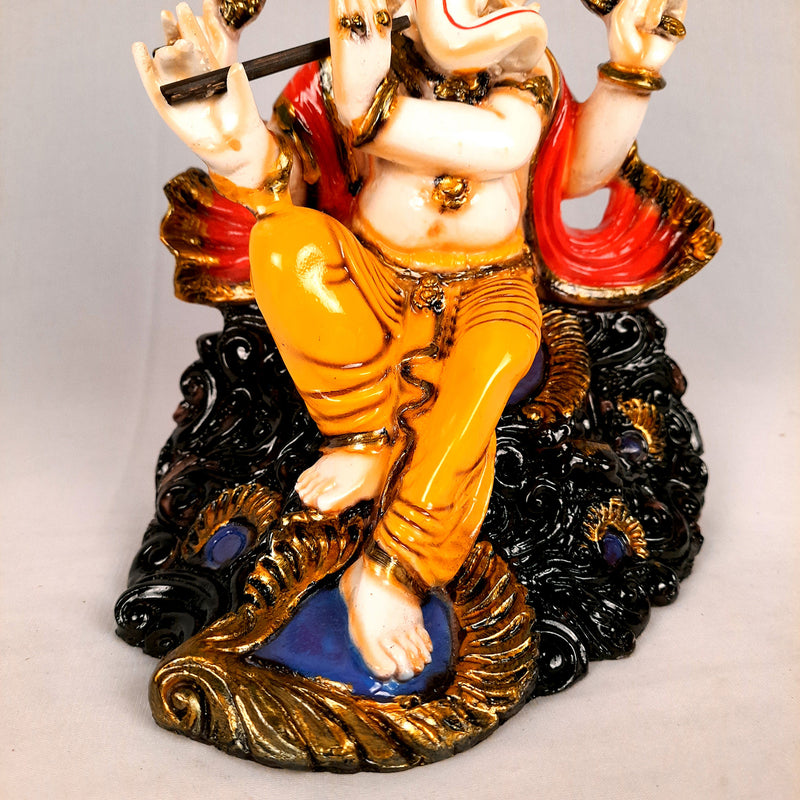 Ganesh Murti | Ganpati Idol with Bansuri for Home & Pooja - 9 Inch- apkamart