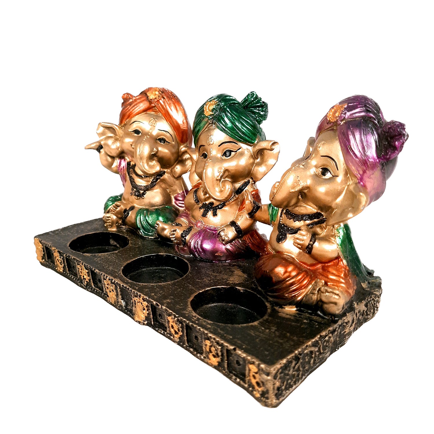 Ganpati Murti | Ganesha Candle Holder - For Home Decor & Gifts - 5 Inch- Apkamart #Color_Golden