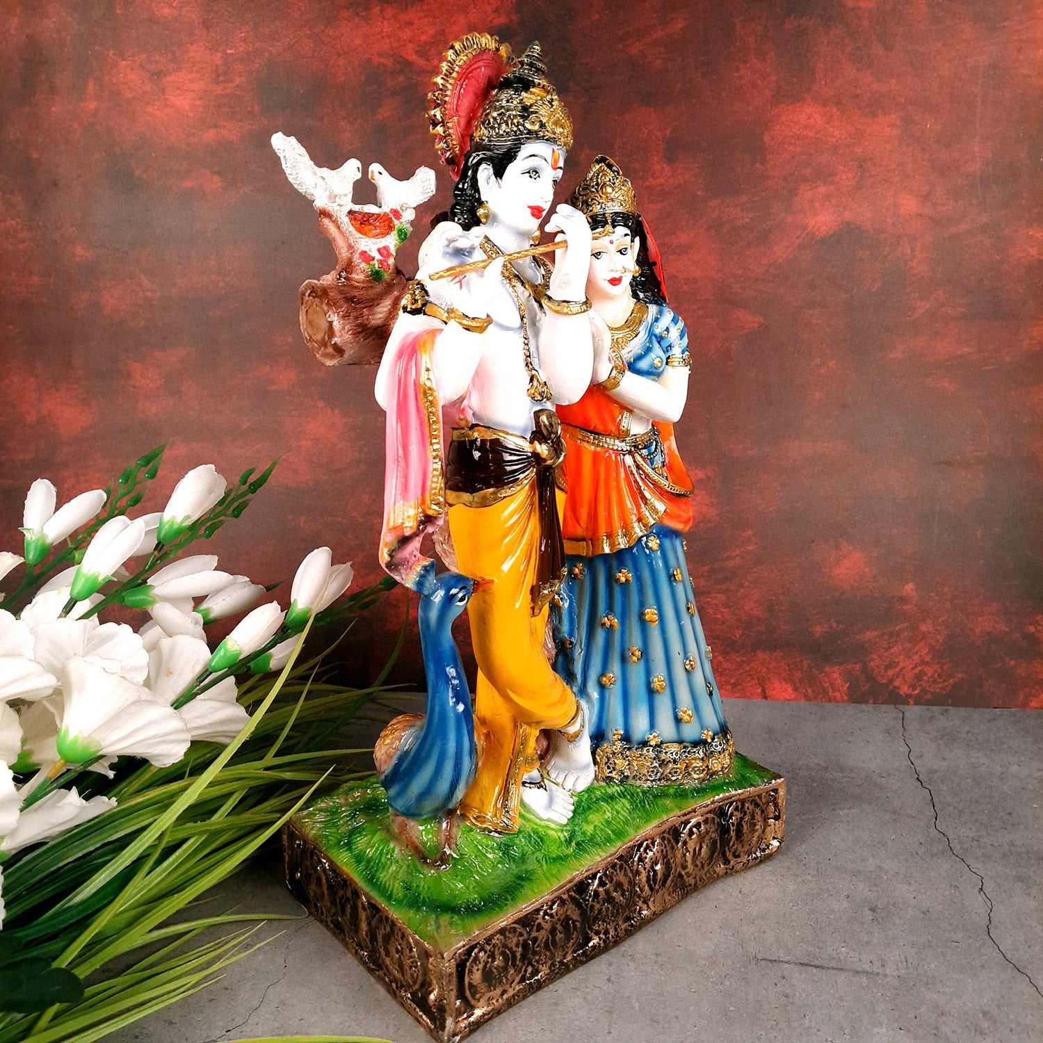 Radha Krishna Statue | Radha Krishna Murti with Peacock - For Table Decor & Gifts - 16 Inch- Apkamart