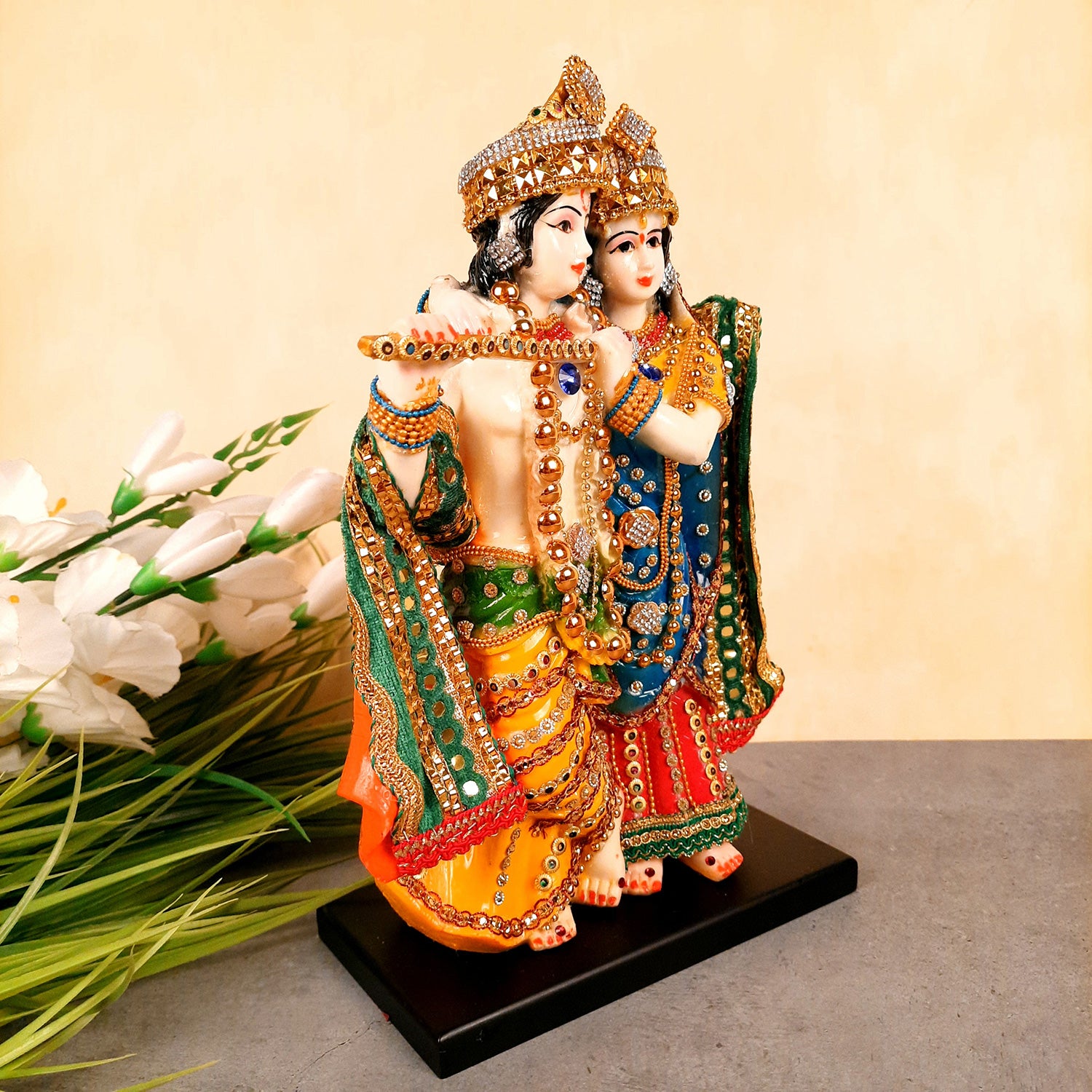 Brass Antique Lord Radha Krishna Idol For Home Puja Dacor Gift Statue 5