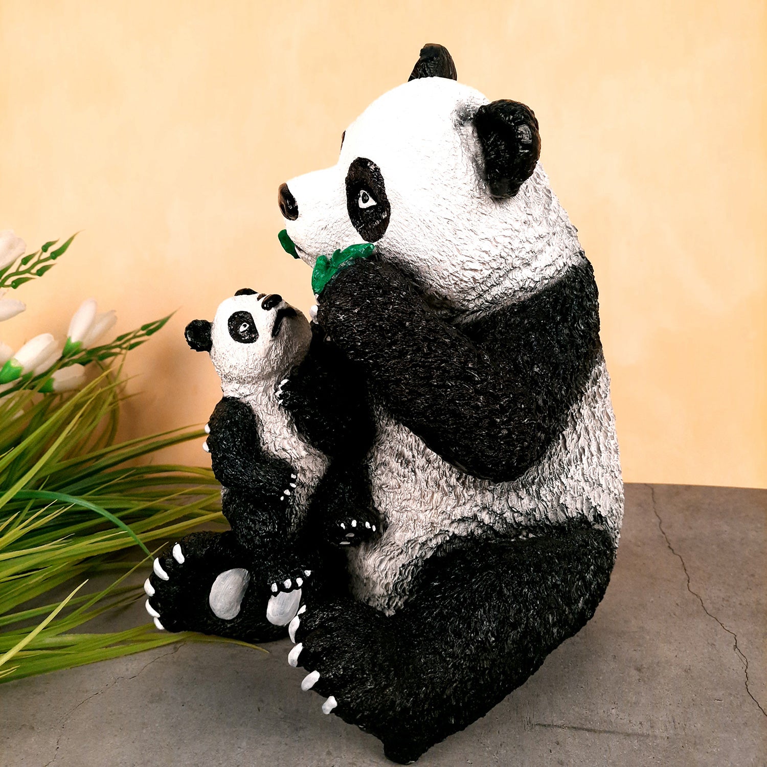Panda with Baby Showpiece - For Table Decor & Living Room - 13 Inch- Apkamart