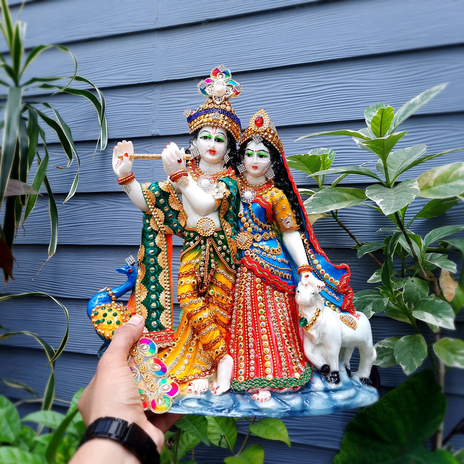 Buy Denique Metal Radha Krishna Idol Statue with Diya Peacock Design  Decorative Showpiece,Gift Item Online at Best Prices in India - JioMart.
