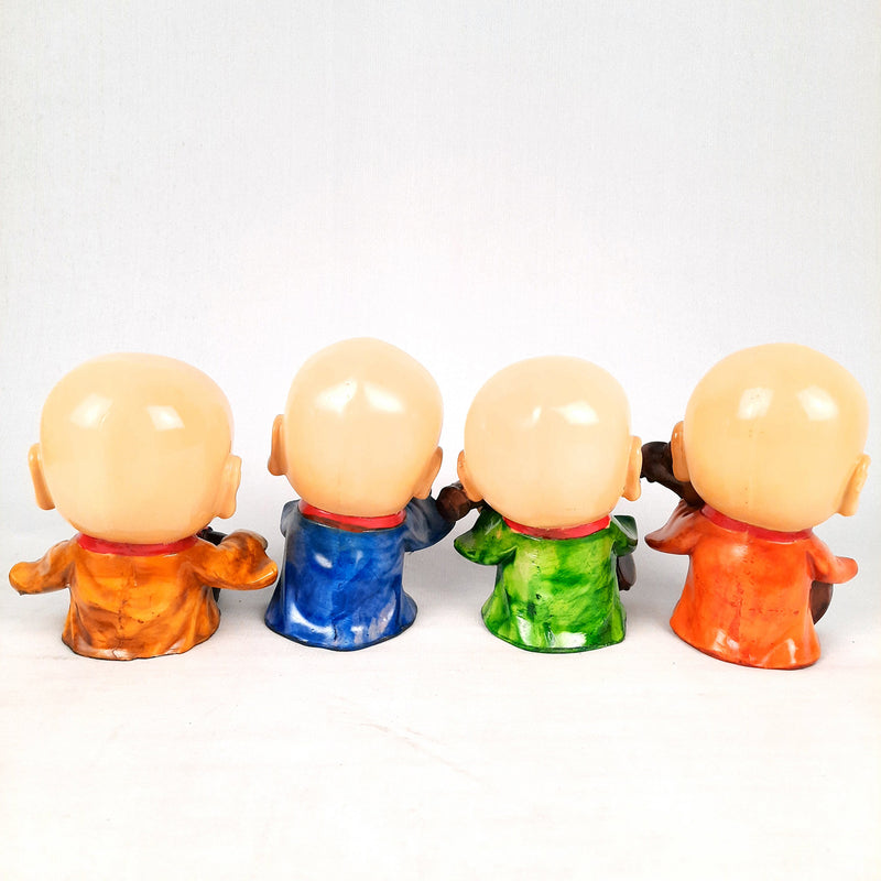 Baby Monk Showpiece | Baby Buddha Feng Shui Decor - For Good Luck, Home, Table, Office Decor & Gift - 5 Inch (Set of 4) - Apkamart