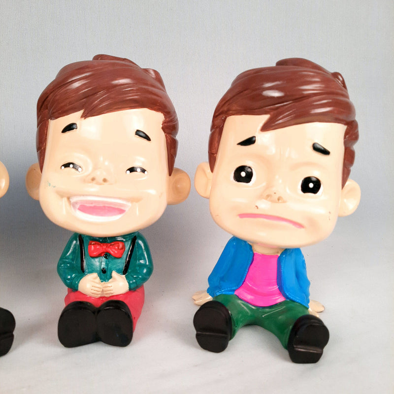 Decorative Sitting Boys Showpiece Human Figurine | Cute Resin Showpiece - for Living Room, Home, Table Decor, Gift for Him - 8 Inch (Set of 4)-Apkamart