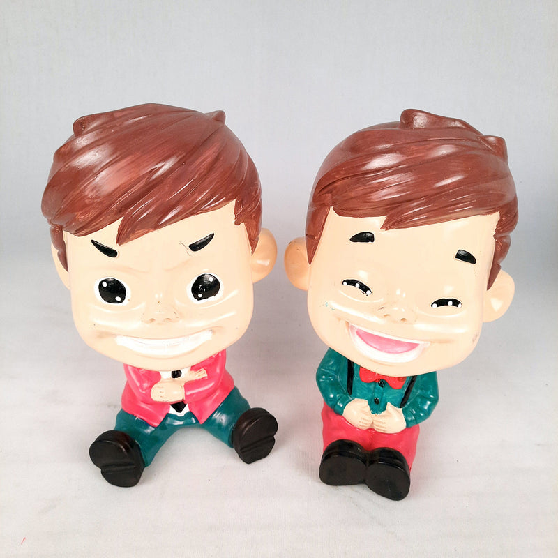 Two Boys Sitting Showpiece | Human Figurine | Cute Resin Showpiece - for Living Room, Home, Table Decor, Gift for Him - 8 Inch (Set of 2) - Apkamart