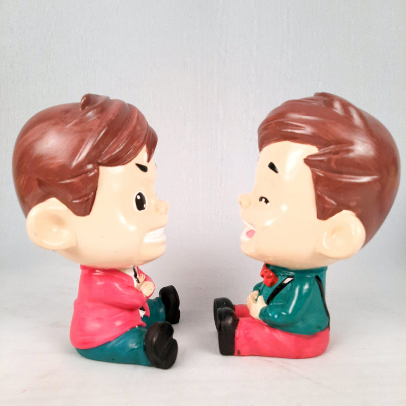 Two Boys Sitting Showpiece | Human Figurine | Cute Resin Showpiece - for Living Room, Home, Table Decor, Gift for Him - 8 Inch (Set of 2) - Apkamart
