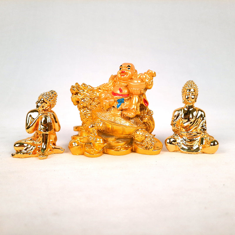 Decorative Laughing Buddha & Buddha Showpiece- 2 &3 inch (Set of 3)