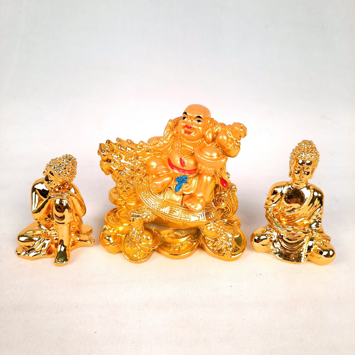 Decorative Laughing Buddha & Buddha Showpiece- 2 &3 inch (Set of 3)