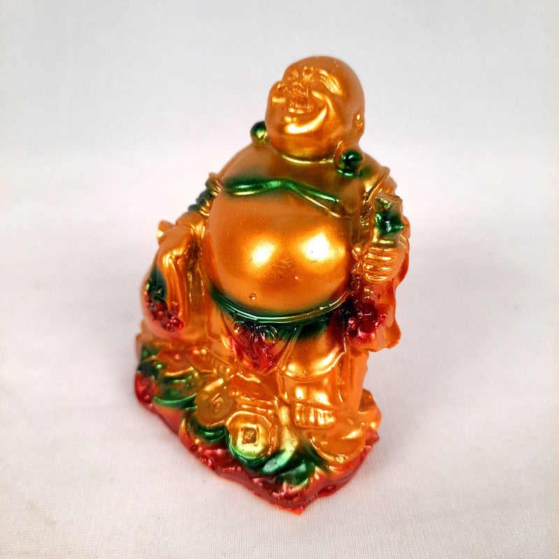 Laughing Buddha Showpiece With Money Bag | Feng Shui Baby Monk Small Statue - for Home & Table Decor, Health, Wealth & Gift - 3 Inch - Apkamart