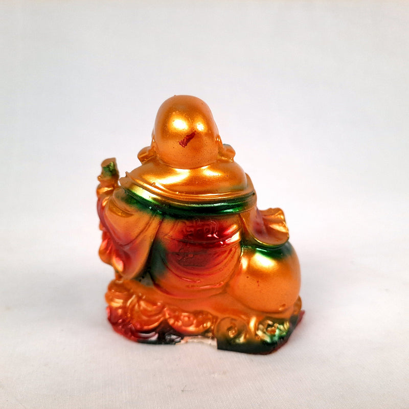 Laughing Buddha Showpiece With Money Bag | Feng Shui Baby Monk Small Statue - for Home & Table Decor, Health, Wealth & Gift - 3 Inch - Apkamart