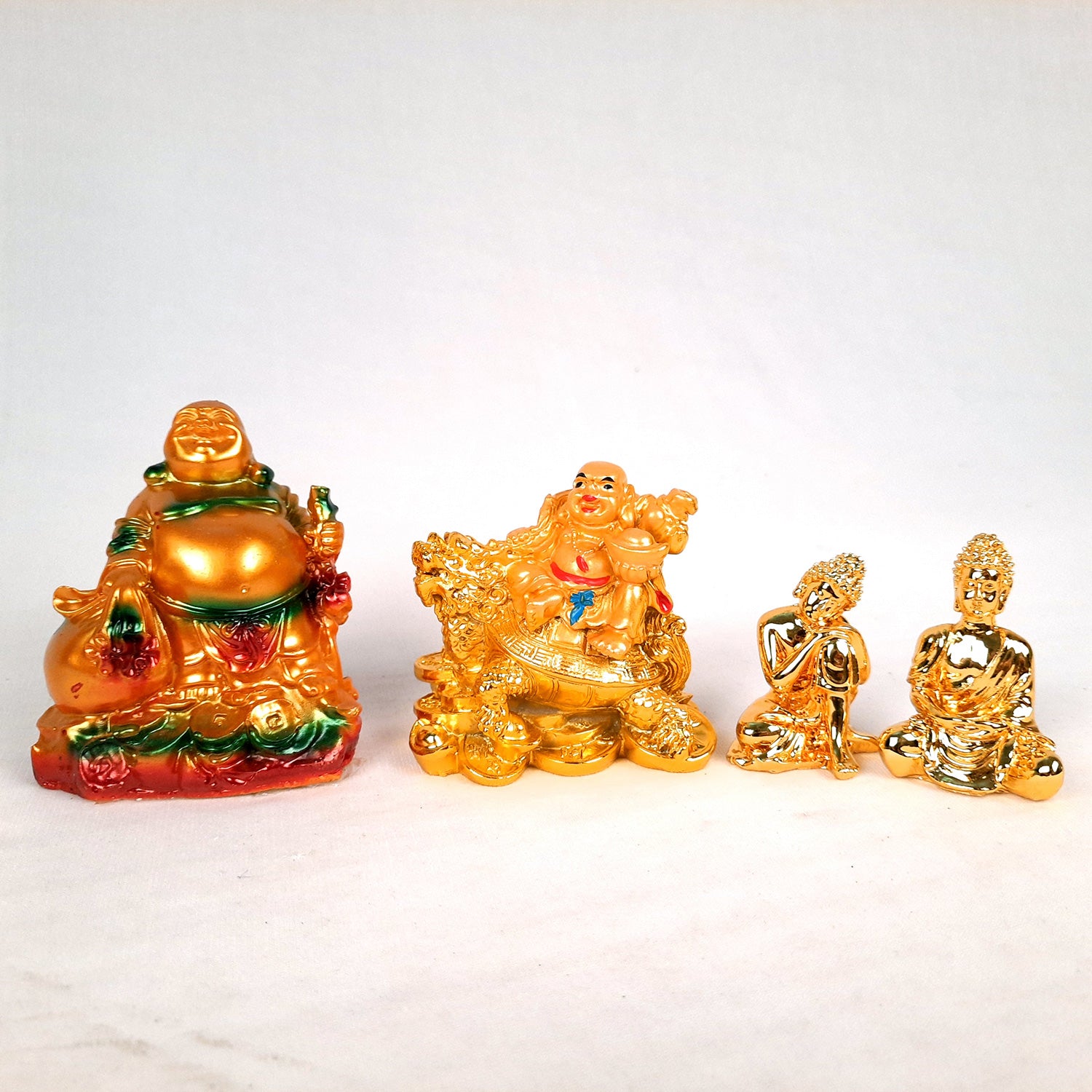 Decorative Laughing Buddha & Buddha Showpiece -for Good Luck, Home & Table Decor, Wealth, Prosperity & Gift (Set of 4)-Apkamart