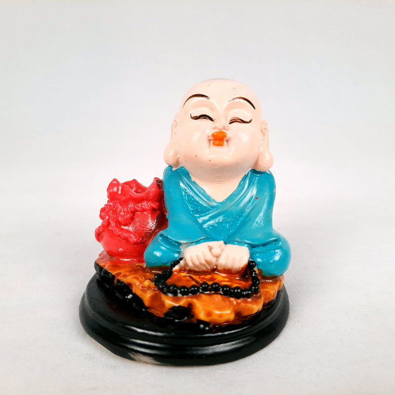 Buddha Baby Monk Showpiece Cum Pen Holder - For Car Dashboard, Good Luck, Home, Table, Office Decor & Gift - 3 Inch (Set of 2)-Apkamart