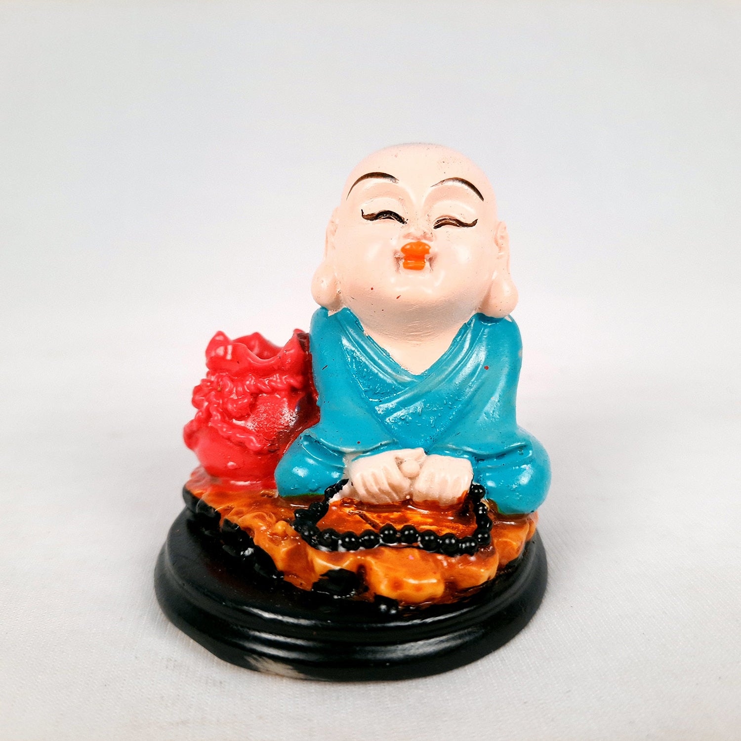 Buddha Baby Monk Showpiece Cum Pen Holder | Feng Shui Decor - For Car Dashboard, Good Luck, Home, Table, Office Decor & Gift -Apkamart #Color_Light Blue