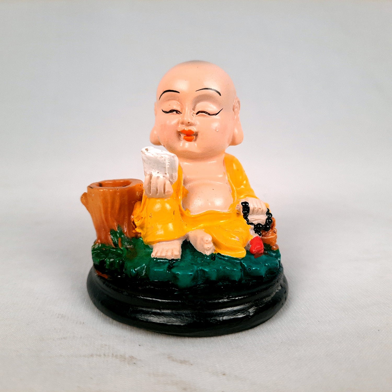 Buddha Baby Monk Showpiece Cum Pen Holder | Feng Shui Decor - For Car Dashboard, Good Luck, Home, Table, Office Decor & Gift -Apkamart#Color_Yellow