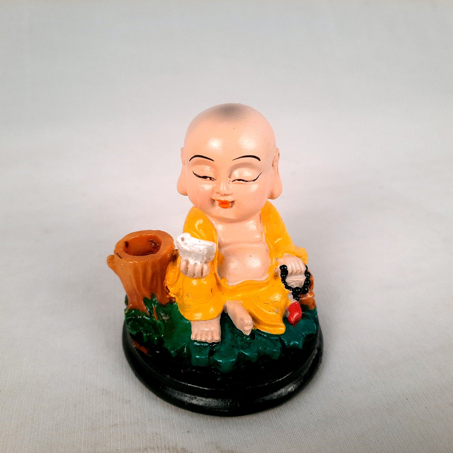 Buddha Baby Monk Showpiece Cum Pen Holder - For Car Dashboard, Good Luck, Home, Table, Office Decor & Gift - 3 Inch (Set of 2)-Apkamart