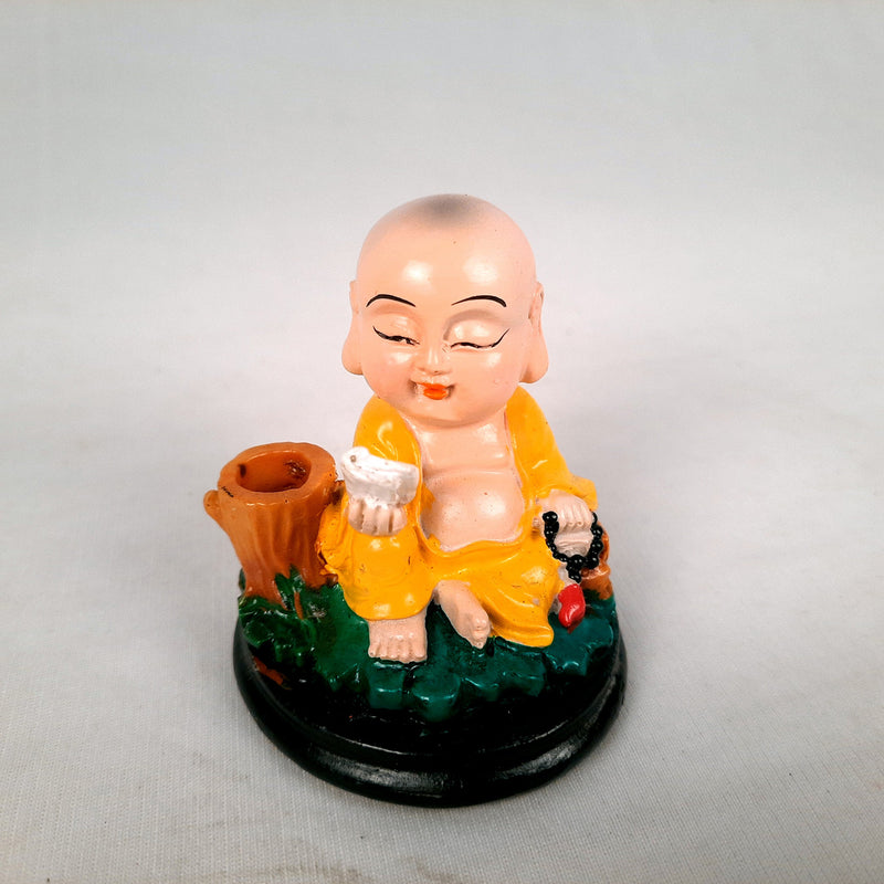 Buddha Baby Monk Showpiece | Feng Shui Decor - For Car Dashboard, Good Luck, Home, Table, Office Decor & Gift - 3 Inch (Set of 4) - Apkamart