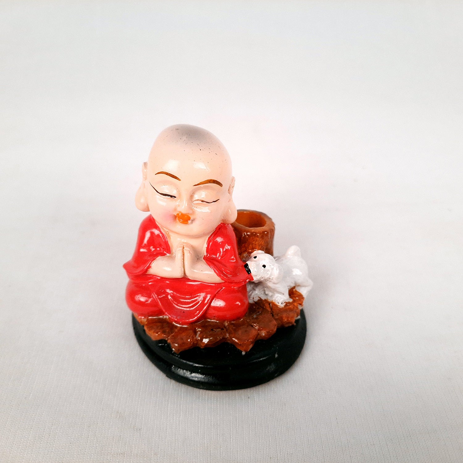 Buddha Baby Monk Showpiece Cum Pen Holder | Feng Shui Decor - For Car Dashboard, Good Luck, Home, Table, Office Decor & Gift -3 inch (Set of 2)- Apkamart