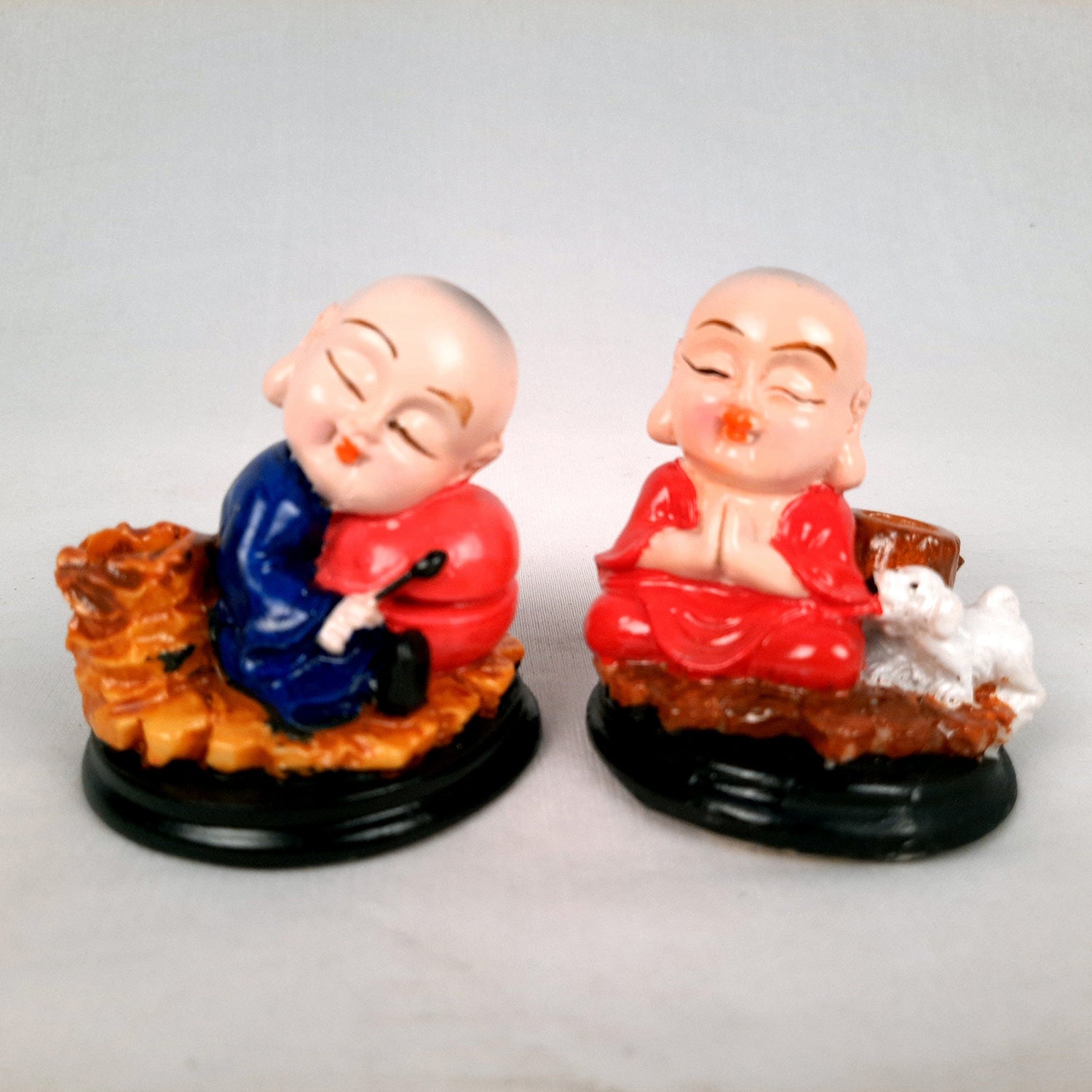 Buddha Baby Monk Showpiece Cum Pen Holder | Feng Shui Decor - For Car Dashboard, Good Luck, Home, Table, Office Decor & Gift -3 inch (Set of 2)- Apkamart