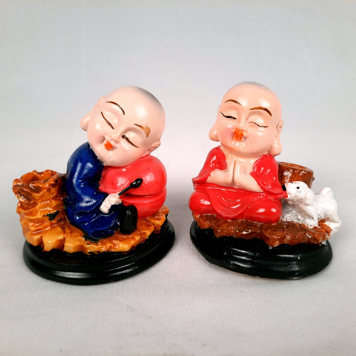 Buddha Baby Monk Showpiece Cum Pen Holder | Feng Shui Decor - For Car Dashboard, Good Luck, Home, Table, Office Decor & Gift -3 inch (Set of 2)- Apkamart